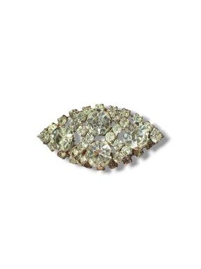 Vintage 1950s Austria Crystal Rhinestone Brooch Silver Tone Oval Pin Mid Century